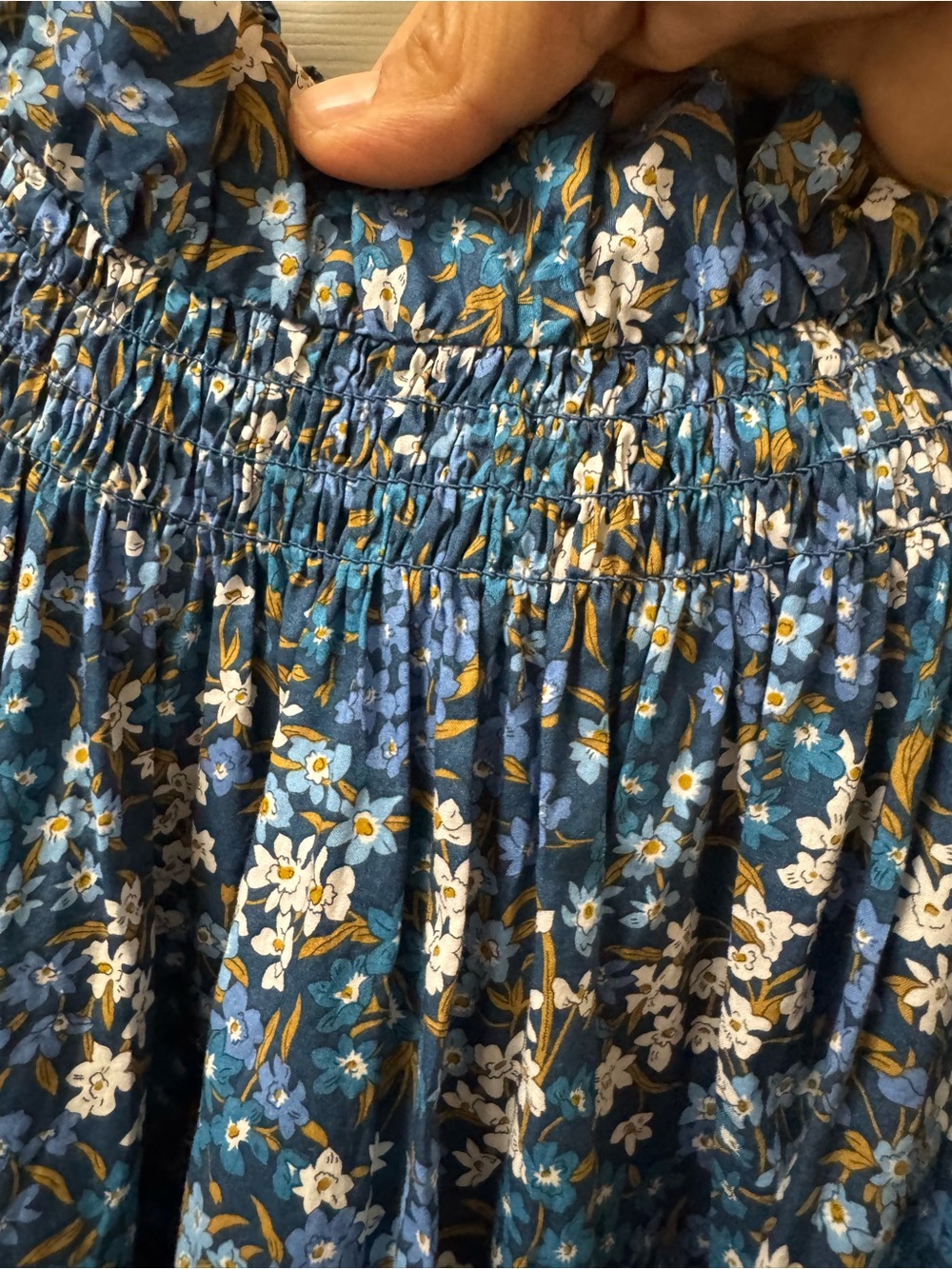 J. Crew Blue Floral Smocked Midi Dress with Puff Sleeves - Picture 3 of 9